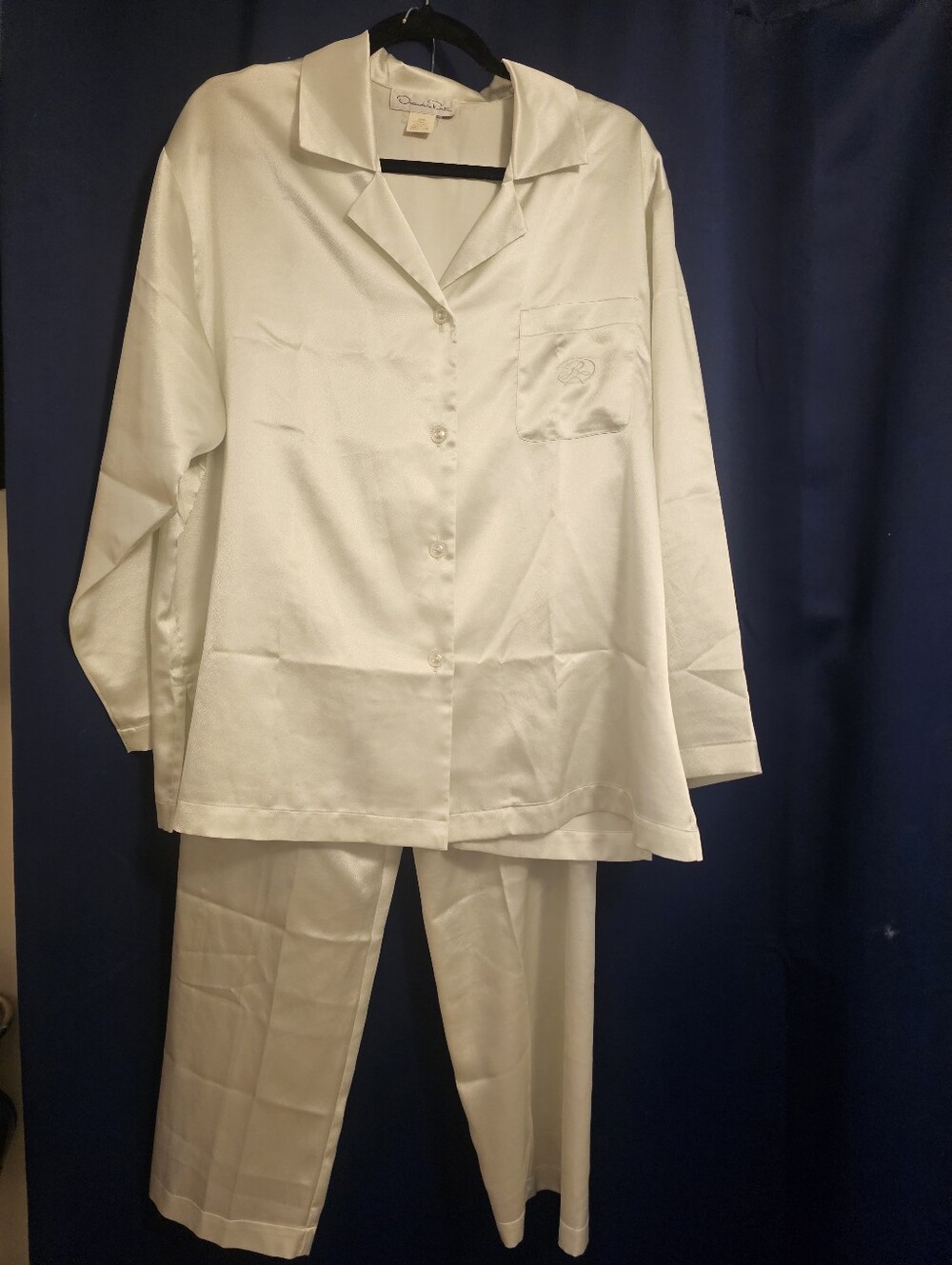 Vintage Rare White Label Oscar De La Renta Satin Pajamas Soft Mint Sz Large